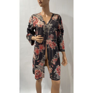 Solitaire Open Light Jacket /Cardigan size medium grey/floral long sleeves